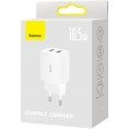 ŁADOWARKA SIECIOWA Baseus Compact Charger CCXJ010202 10.5W 2x USB-A BIAŁA