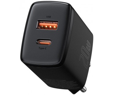 ŁADOWARKA SIECIOWA Baseus Compact Quick Charger CCXJ-B01 20W 1x USB-A 1x USB-C PD 3.0 QC 3.0 CZARNA