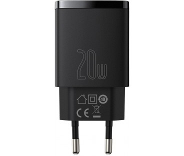 ŁADOWARKA SIECIOWA Baseus Compact Quick Charger CCXJ-B01 20W 1x USB-A 1x USB-C PD 3.0 QC 3.0 CZARNA
