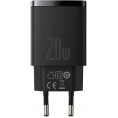 ŁADOWARKA SIECIOWA Baseus Compact Quick Charger CCXJ-B01 20W 1x USB-A 1x USB-C PD 3.0 QC 3.0 CZARNA