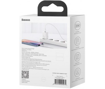 ŁADOWARKA SIECIOWA Baseus Super Si Quick Charger 1C CSUP-J02 30W 1x USB-C PD 3.0 QC 3.0 BIAŁA