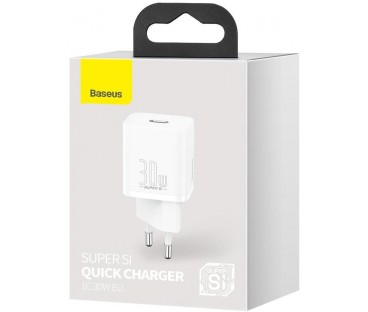 ŁADOWARKA SIECIOWA Baseus Super Si Quick Charger 1C CSUP-J02 30W 1x USB-C PD 3.0 QC 3.0 BIAŁA