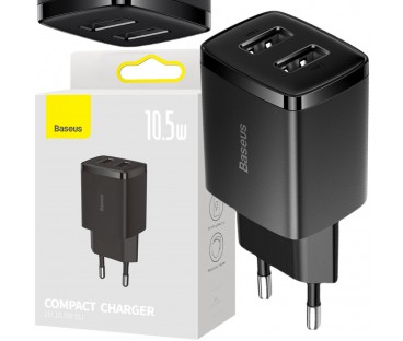 ŁADOWARKA SIECIOWA Baseus Compact Charger CCXJ010201 10.5W 2x USB-A CZARNA