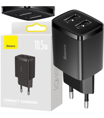 ŁADOWARKA SIECIOWA Baseus Compact Charger CCXJ010201 10.5W 2x USB-A CZARNA