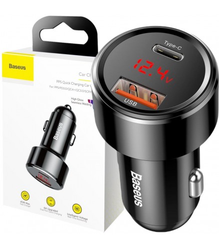 ŁADOWARKA SAMOCHODOWA Baseus Magic CCMLC20C-01 45W 6A 1x USB-A 1x USB-C QC 3.0