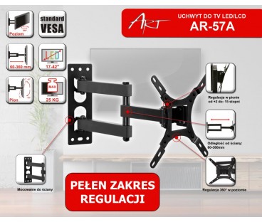 UCHWYT DO TV LCD/LED 17-42" 25KG AR-57A  ART reg.pion/poziom