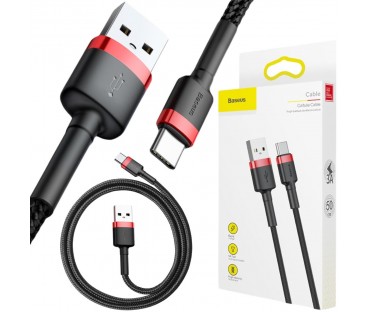 KABEL USB-A / USB-C Baseus Cafule CATKLF-A91 50cm 3A QC 3.0 CZARNO-CZERWONY W OPLOCIE