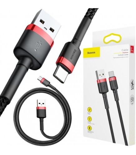 KABEL USB-A / USB-C Baseus Cafule CATKLF-A91 50cm 3A QC 3.0 CZARNO-CZERWONY W OPLOCIE