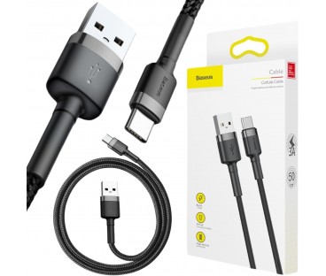 KABEL USB-A / USB-C Baseus Cafule CATKLF-AG1 50cm 3A QC 3.0 CZARNO-SZARY W NYLONOWYM OPLOCIE