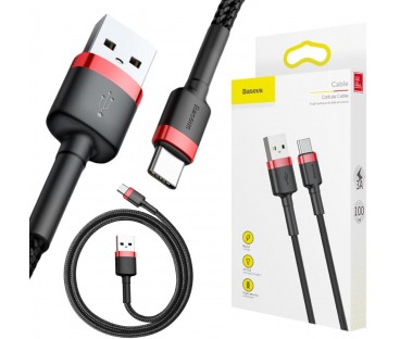 KABEL USB-A / USB-C Baseus Cafule CATKLF-B91 100cm 3A QC 3.0 CZARNO-CZERWONY W OPLOCIE