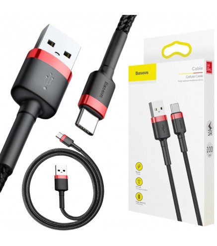 KABEL USB-A / USB-C Baseus Cafule CATKLF-B91 100cm 3A QC 3.0 CZARNO-CZERWONY W OPLOCIE