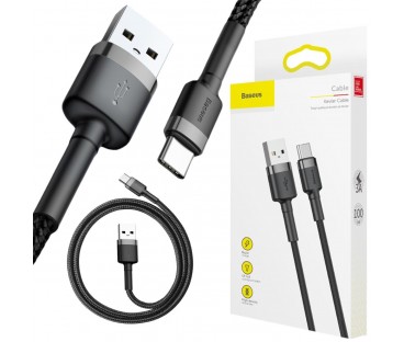 KABEL USB-A / USB-C Baseus Cafule CATKLF-BG1 100cm 3A QC 3.0 CZARNO-SZARY W NYLONOWYM OPLOCIE
