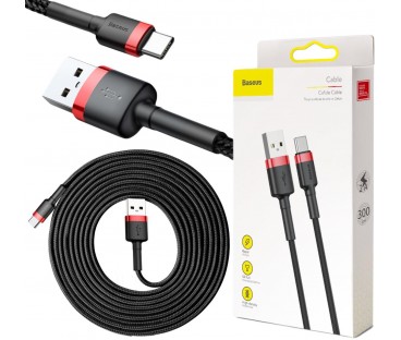 KABEL USB-A / USB-C Baseus Cafule CATKLF-U91 300cm 2A QC 3.0 CZARNO-CZERWONY W OPLOCIE