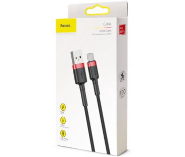 KABEL USB-A / USB-C Baseus Cafule CATKLF-U91 300cm 2A QC 3.0 CZARNO-CZERWONY W OPLOCIE