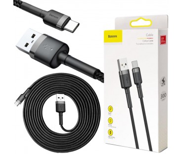 KABEL USB-A / USB-C Baseus Cafule CATKLF-UG1 300cm 2A QC 3.0 CZARNO-SZARY W NYLONOWYM OPLOCIE