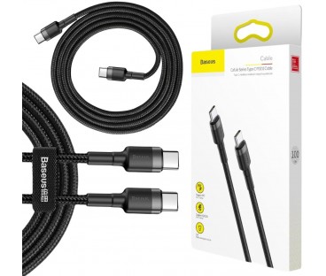 KABEL USB-C / USB-C Baseus Cafule CATKLF-GG1 100cm 60W 3A PD 2.0 QC 3.0 CZARNO-SZARY W OPLOCIE