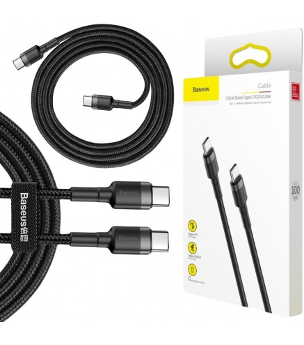 KABEL USB-C / USB-C Baseus Cafule CATKLF-GG1 100cm 60W 3A PD 2.0 QC 3.0 CZARNO-SZARY W OPLOCIE