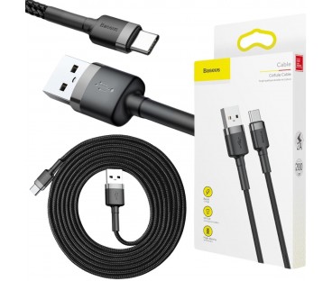 KABEL USB-A / USB-C Baseus Cafule CATKLF-CG1 200cm 2A QC 3.0 CZARNO-SZARY W NYLONOWYM OPLOCIE
