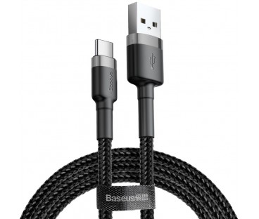 KABEL USB-A / USB-C Baseus Cafule CATKLF-CG1 200cm 2A QC 3.0 CZARNO-SZARY W NYLONOWYM OPLOCIE