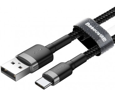 KABEL USB-A / USB-C Baseus Cafule CATKLF-CG1 200cm 2A QC 3.0 CZARNO-SZARY W NYLONOWYM OPLOCIE