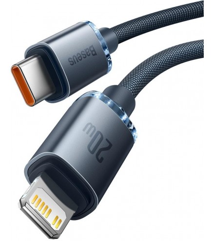 KABEL USB-C / Lightning iPhone Baseus Crystal CAJY000201 1.2m 20W PD Quick Charging CZARNY W OPLOCIE PREMIUM