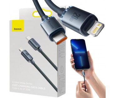 KABEL USB-C / Lightning iPhone Baseus Crystal CAJY000201 1.2m 20W PD Quick Charging CZARNY W OPLOCIE PREMIUM