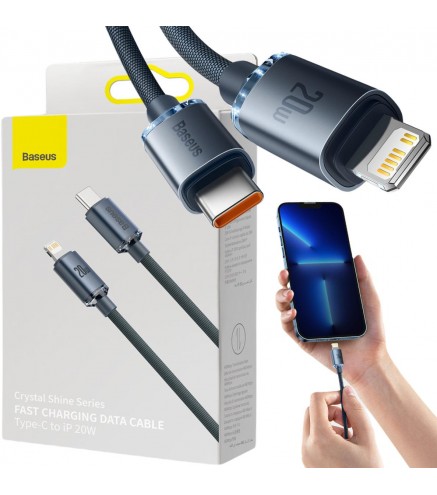 KABEL USB-C / Lightning iPhone Baseus Crystal CAJY000201 1.2m 20W PD Quick Charging CZARNY W OPLOCIE PREMIUM