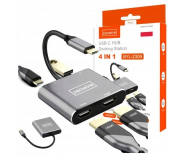 ADAPTER HUB Przejściówka USB- C 4W1 2x HDMI 4K USB 3.0 Zenwire BYL-2309
