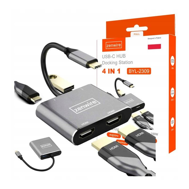 ADAPTER HUB Przejściówka USB- C 4W1 2x HDMI 4K USB 3.0 Zenwire BYL-2309