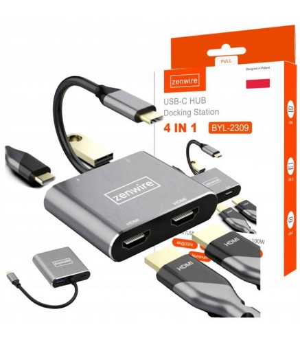 ADAPTER HUB Przejściówka USB- C 4W1 2x HDMI 4K USB 3.0 Zenwire BYL-2309