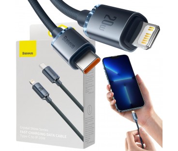 KABEL USB-C / Lightning iPhone Baseus Crystal CAJY000301 2m 20W PD QC CZARNY W OPLOCIE PREMIUM