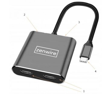 ADAPTER HUB Przejściówka USB- C 4W1 2x HDMI 4K USB 3.0 Zenwire BYL-2309
