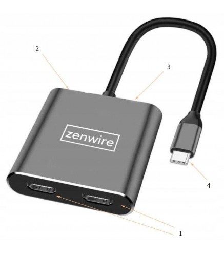 ADAPTER HUB Przejściówka USB- C 4W1 2x HDMI 4K USB 3.0 Zenwire BYL-2309