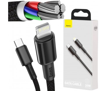 KABEL USB-C / Lightning iPhone Baseus Cafule CATLGD-A01 2m 20W PD Quick Charging CZARNY W OPLOCIE