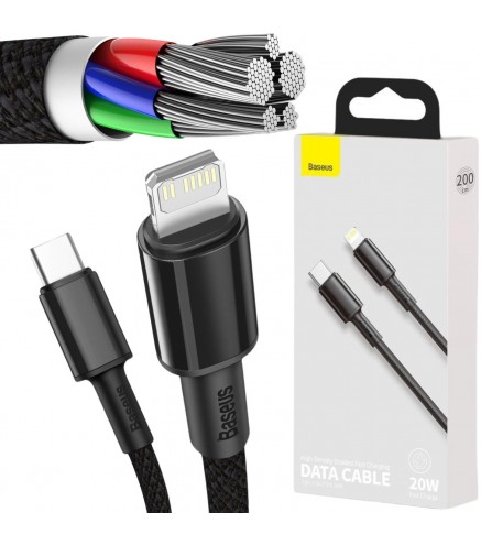KABEL USB-C / Lightning iPhone Baseus Cafule CATLGD-A01 2m 20W PD Quick Charging CZARNY W OPLOCIE