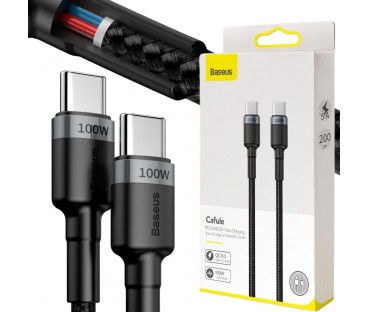 KABEL USB-C / USB-C Baseus Cafule CATKLF-ALG1 200cm 100W 5A PD 2.0 QC 3.0 CZARNO-SZARY W OPLOCIE