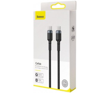 KABEL USB-C / USB-C Baseus Cafule CATKLF-ALG1 200cm 100W 5A PD 2.0 QC 3.0 CZARNO-SZARY W OPLOCIE