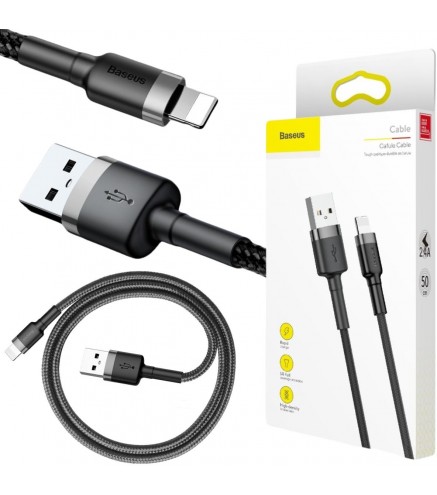 KABEL USB-A / Lightning iPhone Baseus Cafule CALKLF-AG1 50cm Apple 2.4A CZARNO-SZARY W OPLOCIE