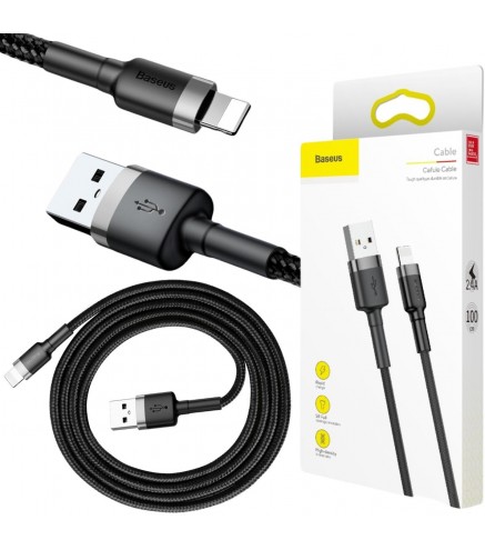 KABEL USB-A / Lightning iPhone Baseus Cafule CALKLF-BG1 100cm Apple 2.4A CZARNO-SZARY W OPLOCIE