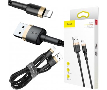 KABEL USB-A / Lightning iPhone Baseus Cafule CALKLF-BV1 100cm Apple 2.4A CZARNO-ZŁOTY W OPLOCIE