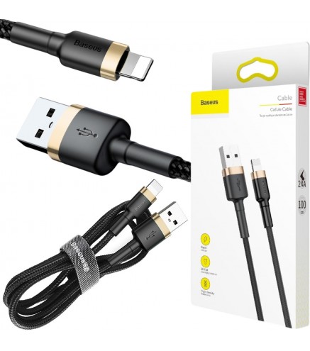 KABEL USB-A / Lightning iPhone Baseus Cafule CALKLF-BV1 100cm Apple 2.4A CZARNO-ZŁOTY W OPLOCIE