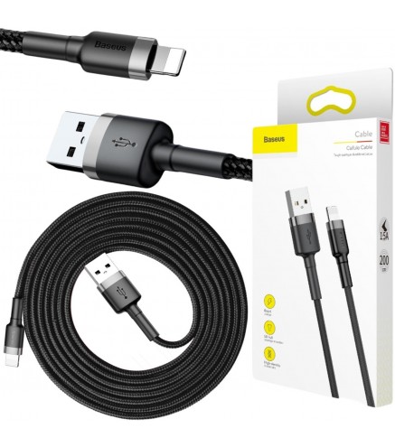 KABEL USB-A / Lightning iPhone Baseus Cafule CALKLF-CG1 200cm Apple 1.5A CZARNO-SZARY W OPLOCIE