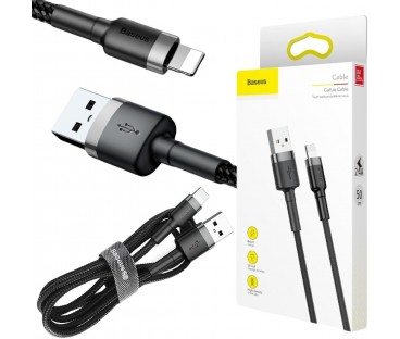 KABEL USB-A / Lightning iPhone Baseus Cafule CALKLF-AG1 50cm Apple 2.4A CZARNO-SZARY W OPLOCIE