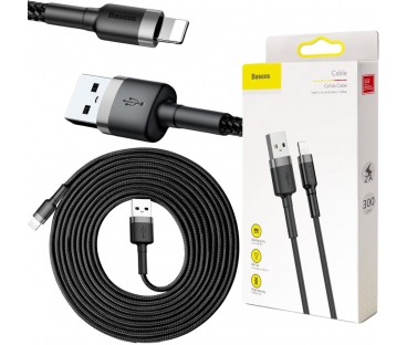 KABEL USB-A / Lightning iPhone Baseus Cafule CALKLF-RG1 300cm Apple 2A CZARNO-SZARY W OPLOCIE