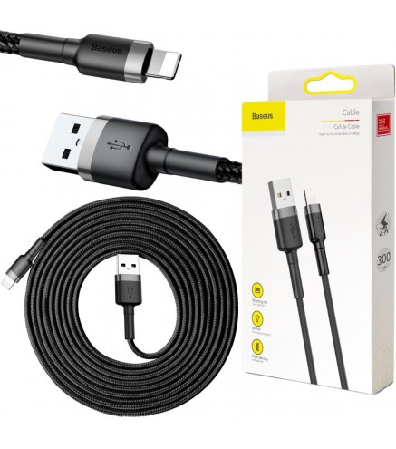 KABEL USB-A / Lightning iPhone Baseus Cafule CALKLF-RG1 300cm Apple 2A CZARNO-SZARY W OPLOCIE
