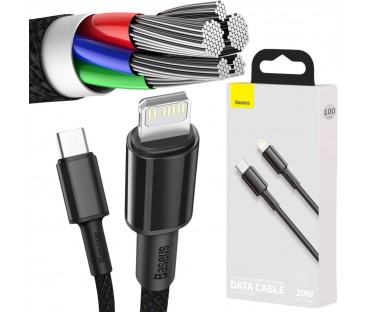 KABEL USB-C / Lightning iPhone Baseus Cafule CATLGD-01 1m 20W PD Quick Charging CZARNY W OPLOCIE