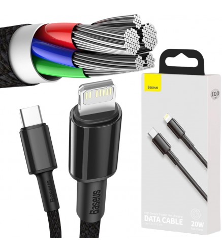 KABEL USB-C / Lightning iPhone Baseus Cafule CATLGD-01 1m 20W PD Quick Charging CZARNY W OPLOCIE