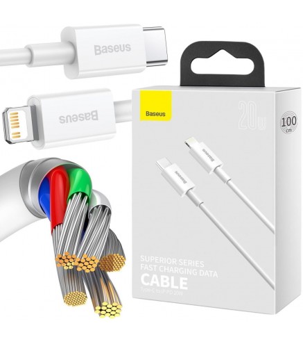 KABEL USB-C / Lightning iPhone Baseus Superior CATLYS-A02 1m 20W PD Quick Charging BIAŁY PREMIUM