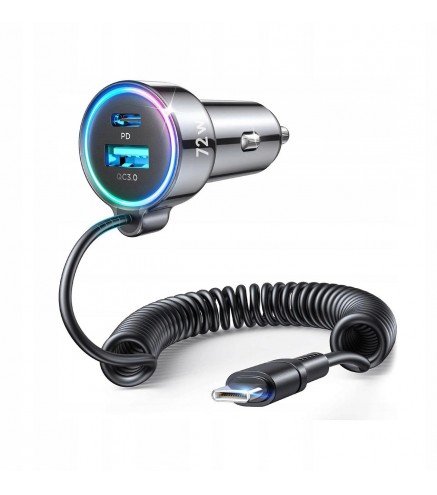 Ładowarka samochodowa 3w1 Joyroom JR-CL07 72W 4.0A PD 3.0 QC 3.0 1x USB-A 1x USB-C z kablem 1.6M