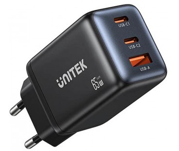 Ładowarka sieciowa Unitek GaN 65W, 2xUSB-C, USB-A, PD 3.0, czarna